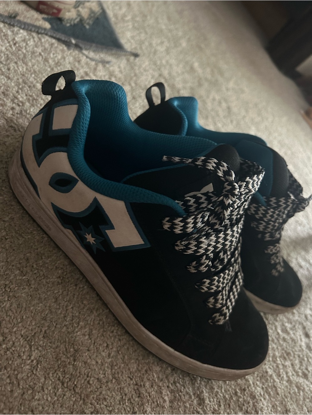 DC women’s Low-Top Sneakers in Black and Teal with White Logo